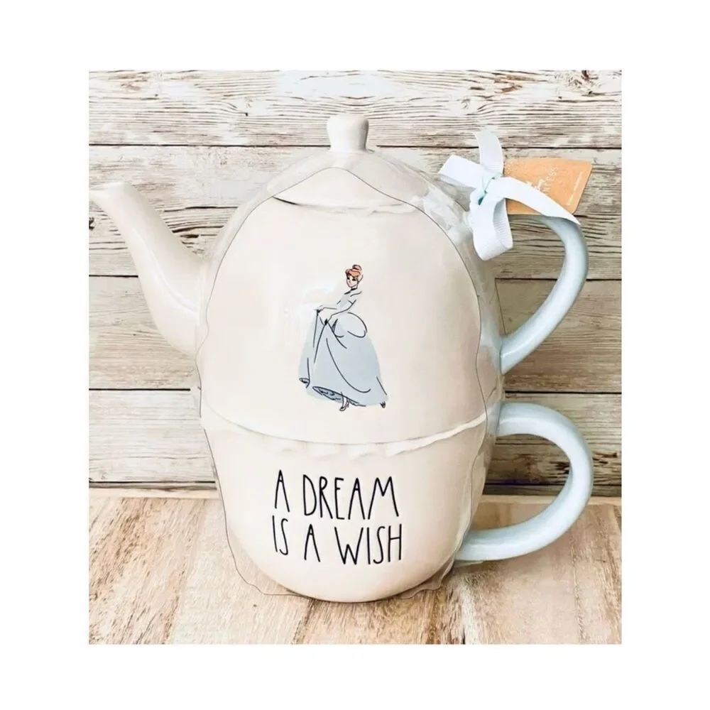 NWT Rae Dunn & Disney Cinderella 3 Pc White off Ceramic A DREAM IS A WISH Teapot